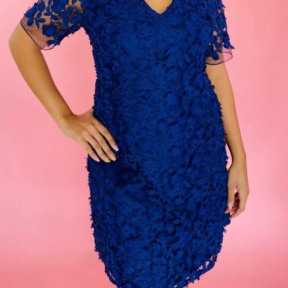 Rebecca Taylor Women's Navy Blue Open Back Scalloped Lace Midi Dress Siz… - Picture 3 of 9